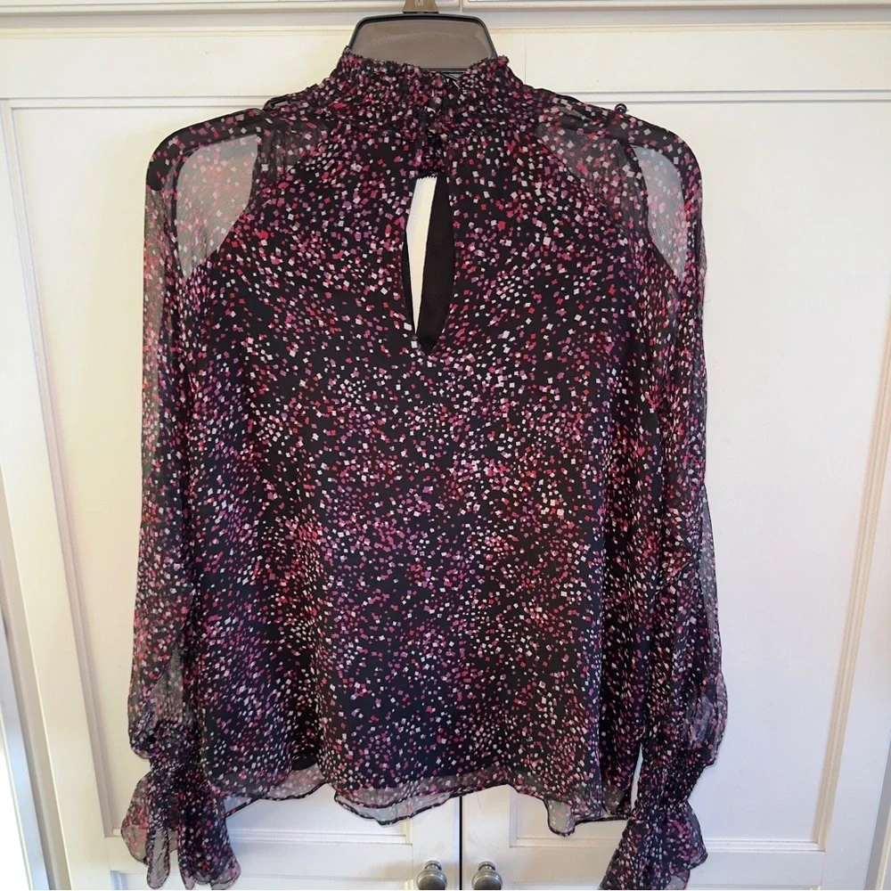 Parker Sabrina Confetti-Print Silk Blouse Sz Small CottageCore Peasant ASO TV